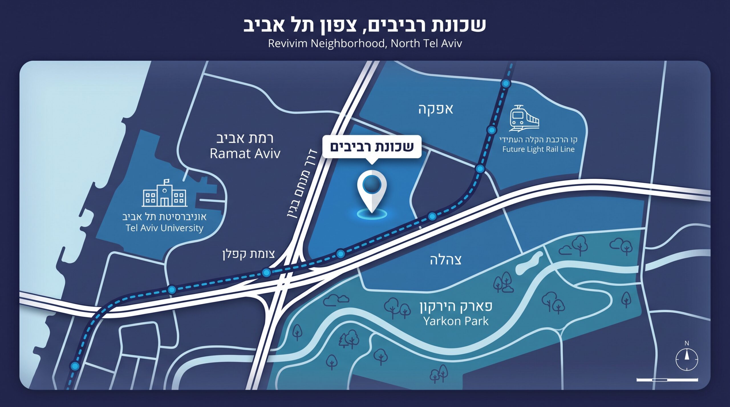 מפת מיקום שכונת רביבים - בין אפקה לצהלה